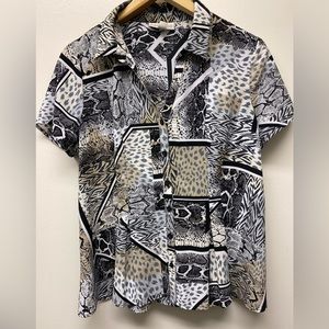 Dana Bachman SS Button Down Animal Print Top Large